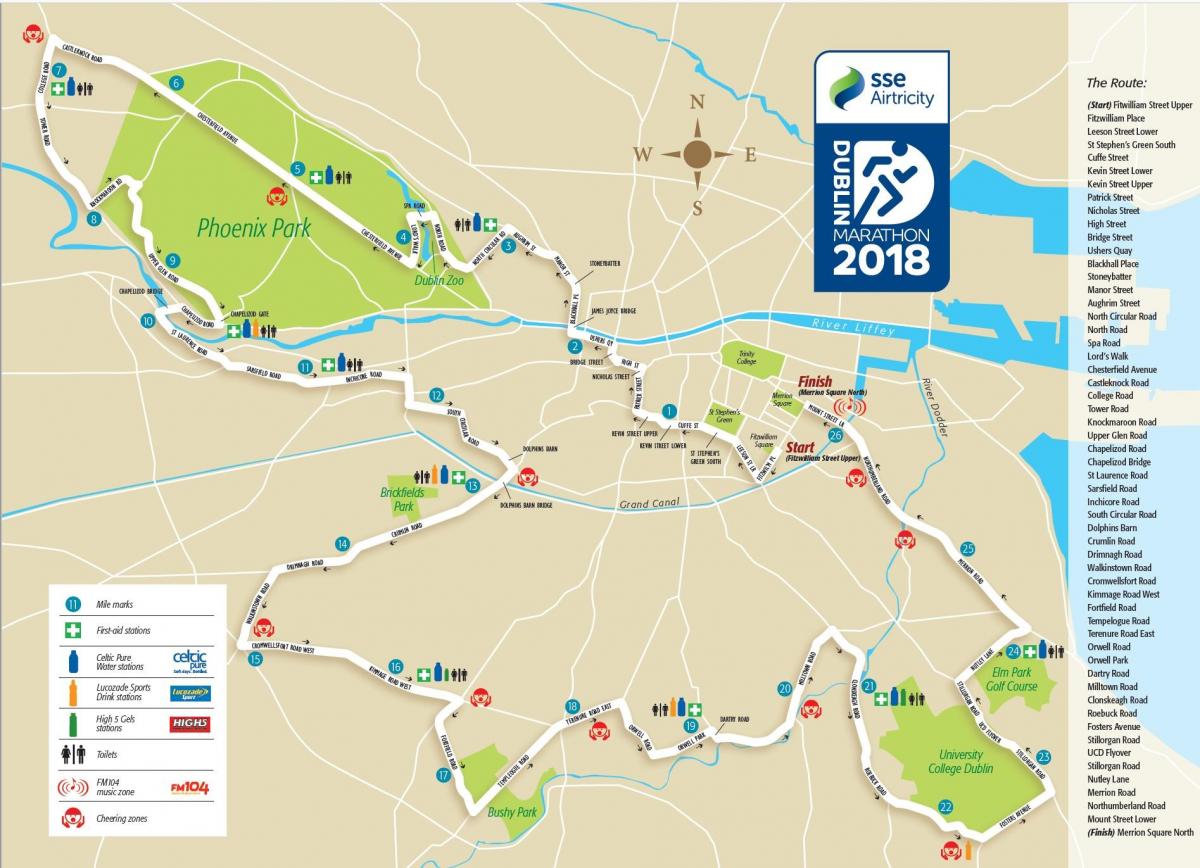 Дублин хотын марафон замын газрын зураг нь