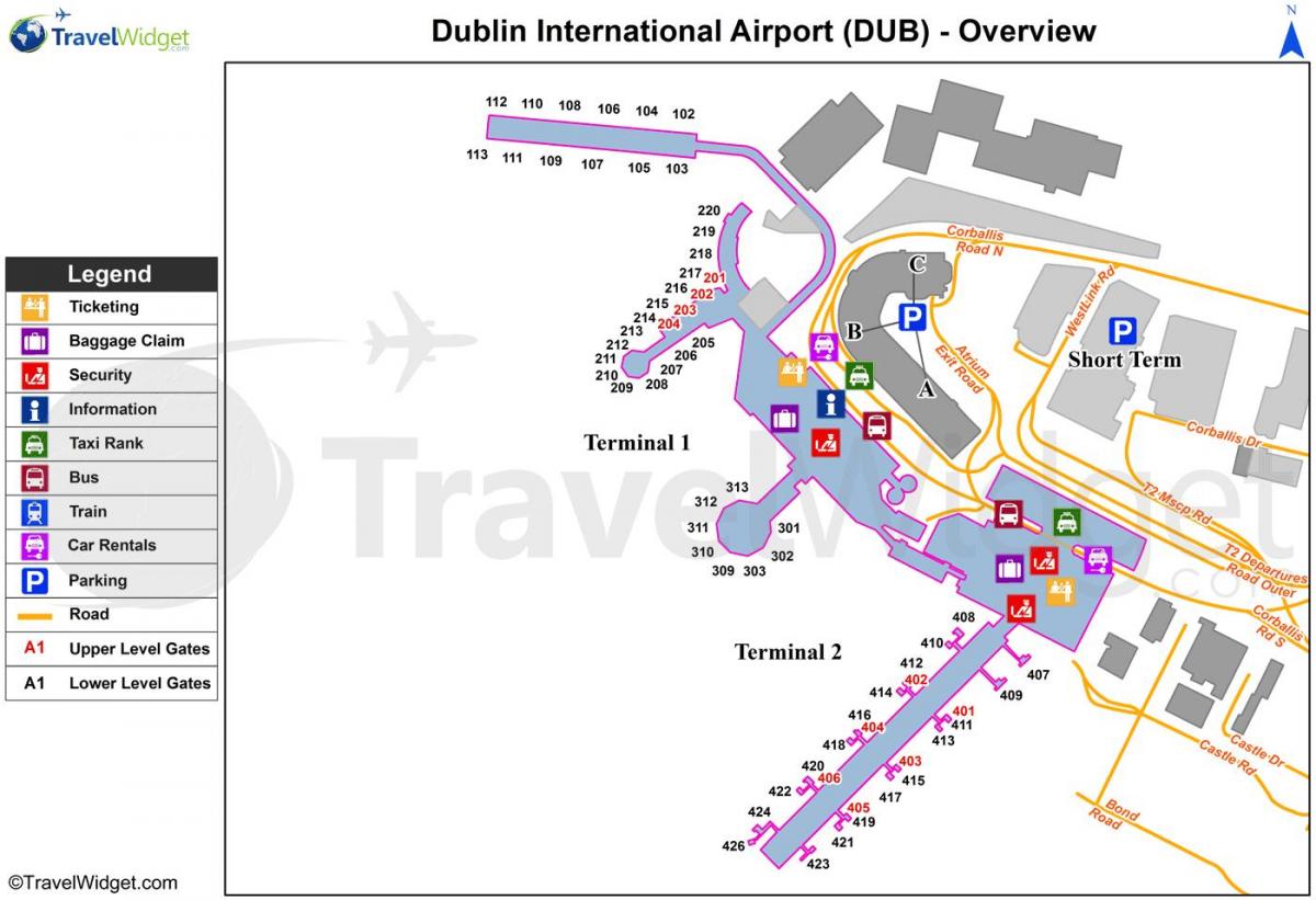 Дублин нисэх онгоцны буудал машины парк газрын зураг